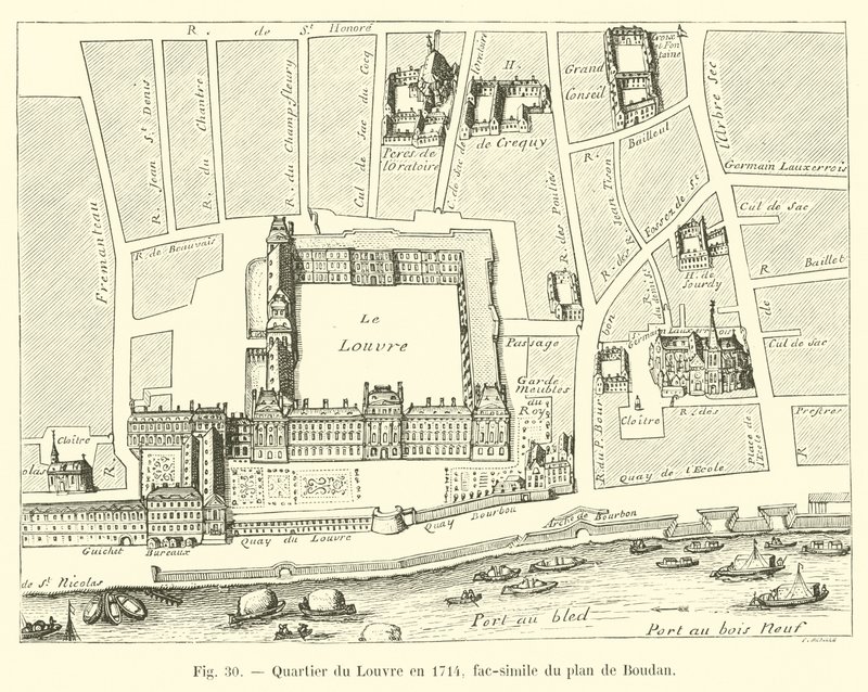 Barrio del Louvre en 1714, facsímil del plano de Boudan de French School