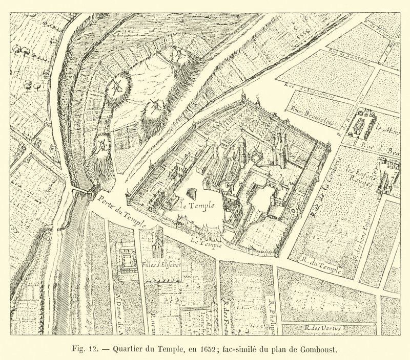 Barrio del Temple, en 1652; facsímil del plano de Gomboust de French School