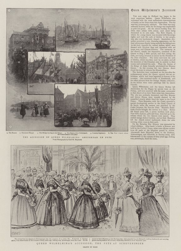 Accesión de la Reina Guillermina, la Fiesta en Scheveningen (grabado) de French School