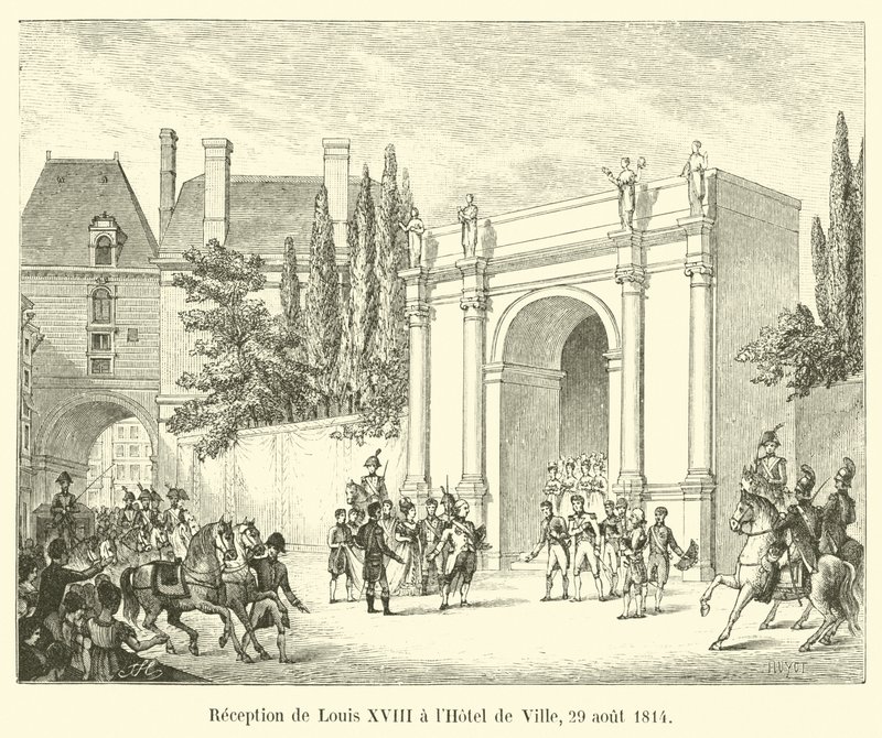 Recepción de Luis XVIII en el Hôtel de Ville, 29 de agosto de 1814 de French School