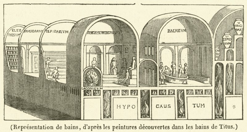 Representación de baños (grabado) de French School
