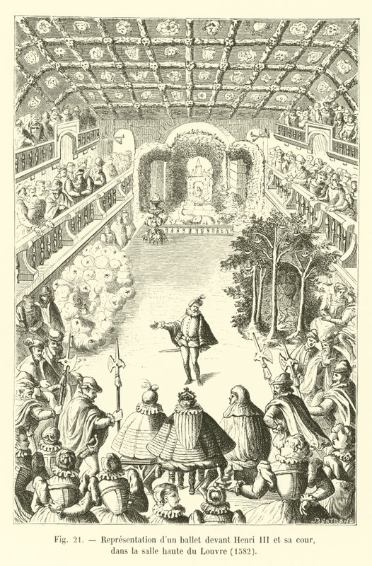 Representación de un ballet ante Enrique III y su corte, en la sala alta del Louvre, 1582 de French School
