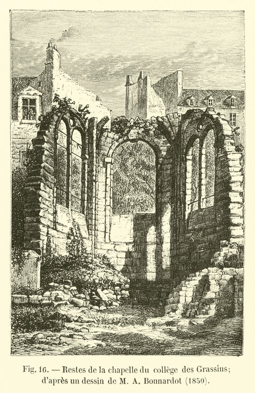 Restos de la capilla del colegio de Grassins; según un dibujo de M. A. Bonnardot, 1850 de French School