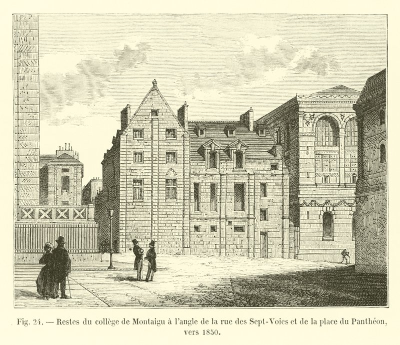 Restos del colegio de Montaigu en la esquina de la rue des Sept-Voies y la place du Pantheon, hacia 1850 de French School