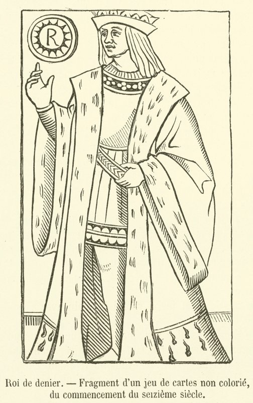 Rey de denarios, Fragmento de un juego de cartas no coloreado, del comienzo del siglo XVI de French School