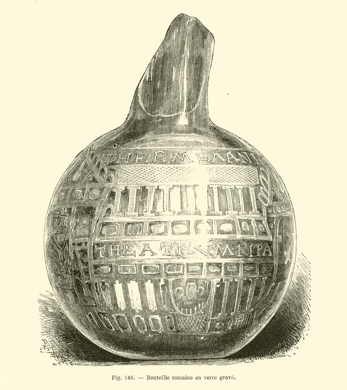 Botella de vidrio grabada romana de French School
