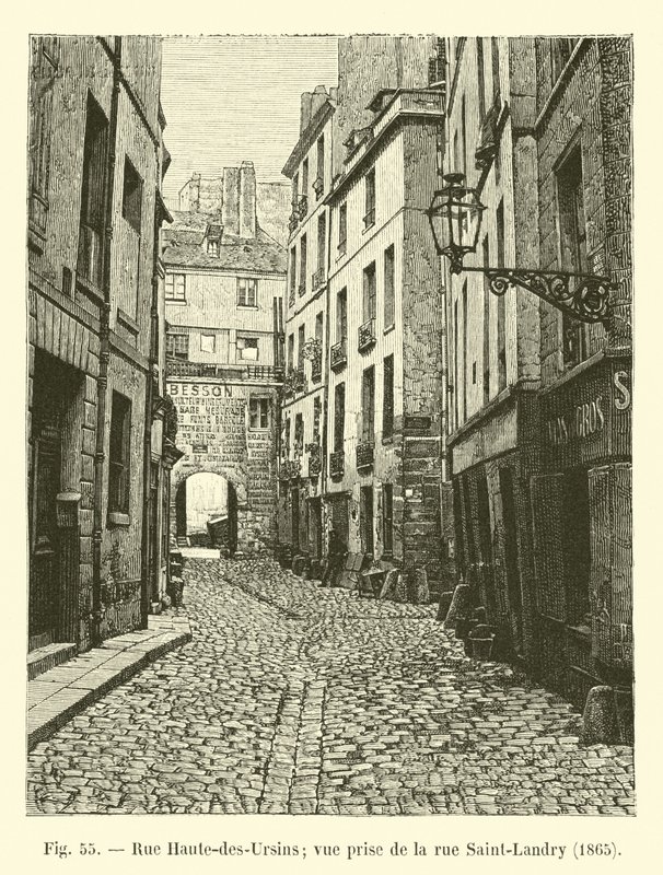 Rue Haute-des-Ursins; vista desde la rue Saint-Landry, 1865 de French School