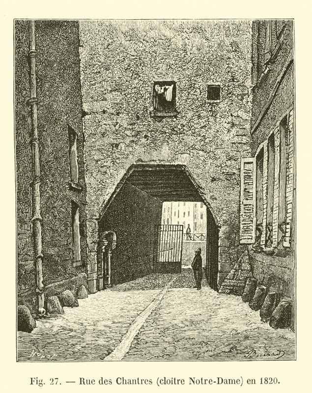 Calle de los Cantores, claustro Notre-Dame, en 1820 de French School