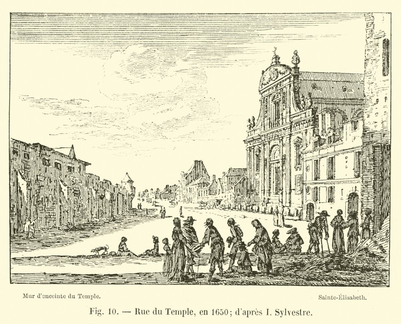 Rue du Temple, en 1650; según I. Sylvestre de French School