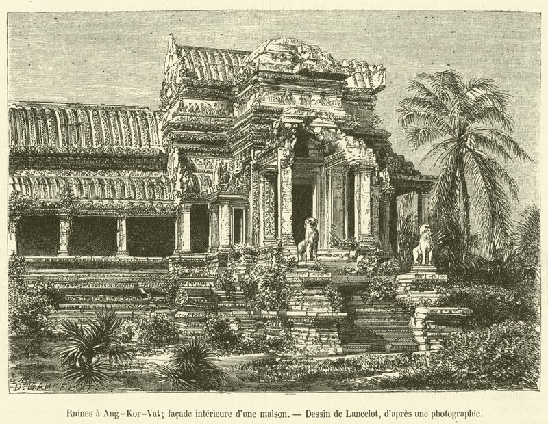 Ruinas en Angkor Wat, fachada interior de una casa de French School