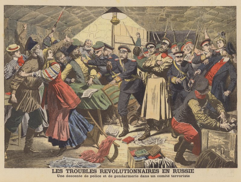 Policía rusa disolviendo una reunión revolucionaria de French School
