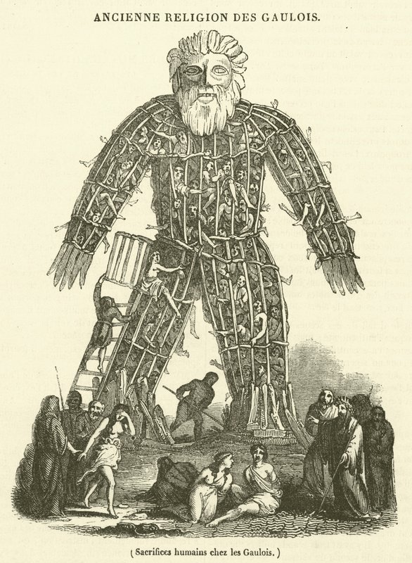 Sacrificio humano entre los galos (grabado) de French School