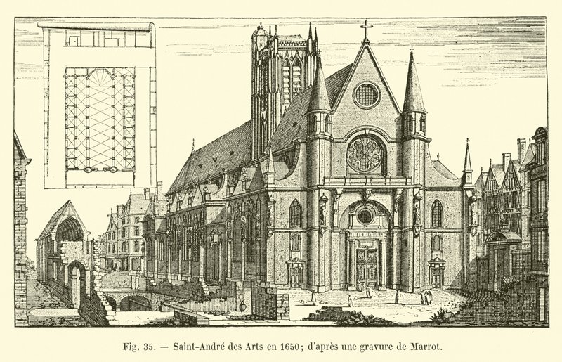 Saint-Andre des Arts en 1650; según un grabado de Marrot de French School