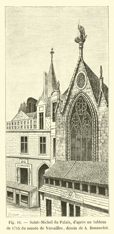 San Miguel del Palacio, según un cuadro de 1715 del museo de Versalles, dibujo de A. Bonnardot de French School
