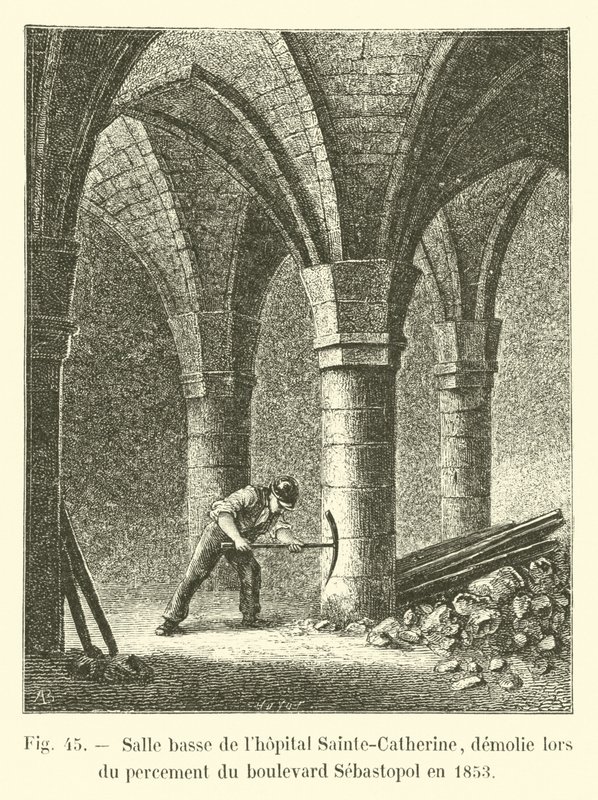Sala baja del hospital Sainte-Catherine, demolida durante la apertura del boulevard Sébastopol en 1853 de French School