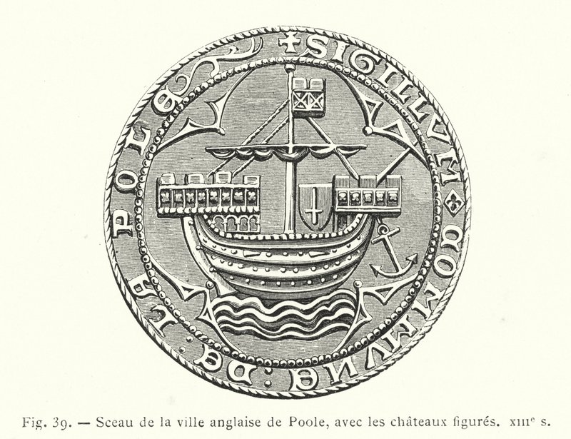 Sello de la ciudad inglesa de Poole, con los castillos figurados, siglo XIII de French School