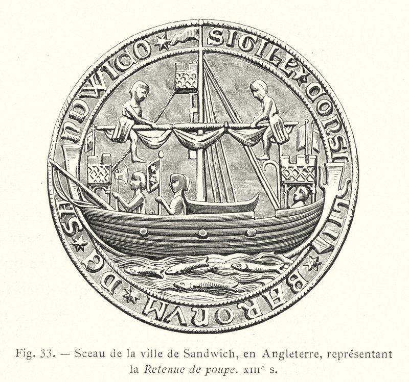 Sello de la ciudad de Sandwich, en Inglaterra, representando la Retención de popa, siglo XIII de French School