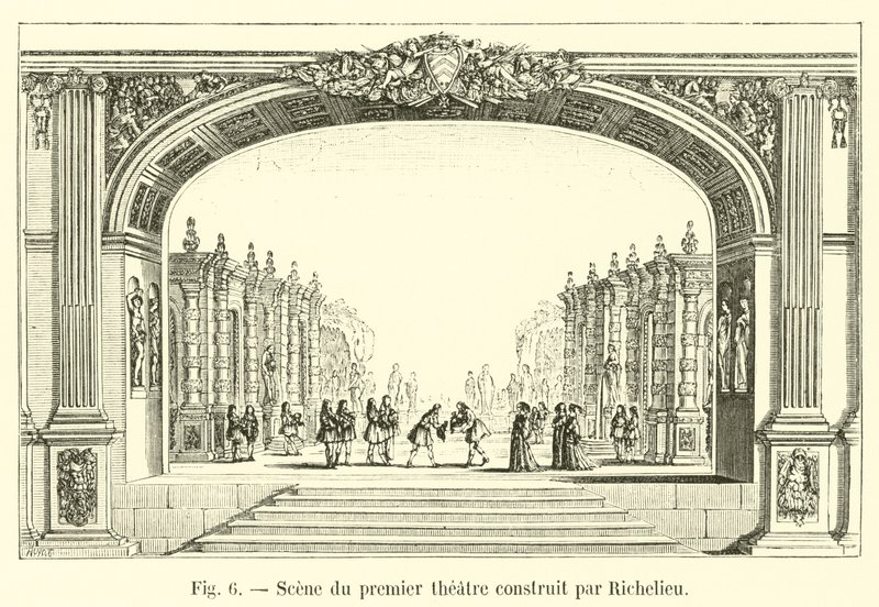 Escena del primer teatro construido por Richelieu de French School