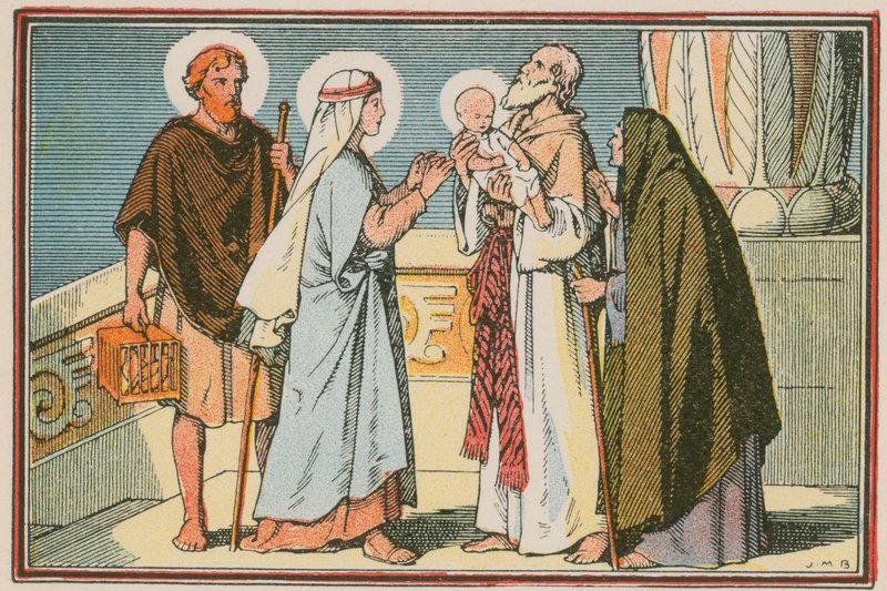 Escena de la vida de Jesús (grabado coloreado) de French School