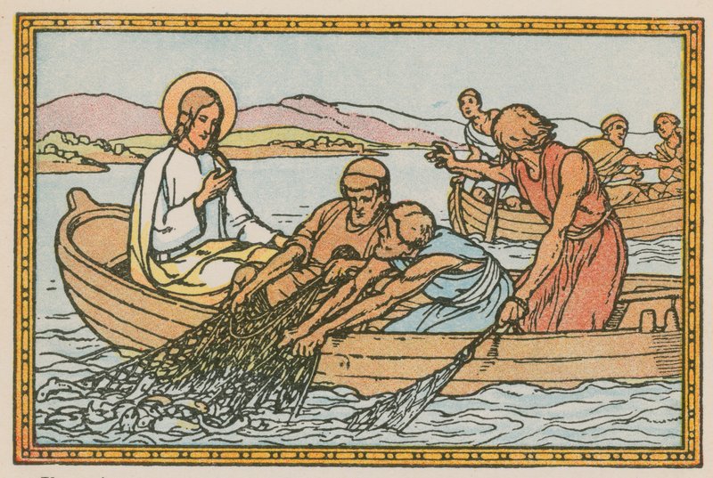 Escena de la vida de Jesús (grabado coloreado) de French School