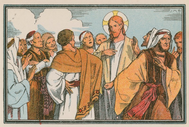 Escena de la vida de Jesús (grabado coloreado) de French School