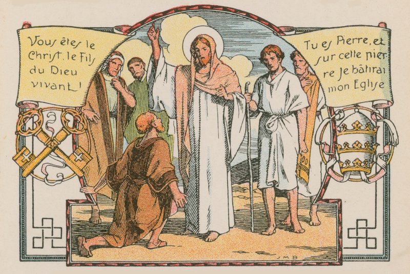 Escena de la vida de Jesús (grabado coloreado) de French School