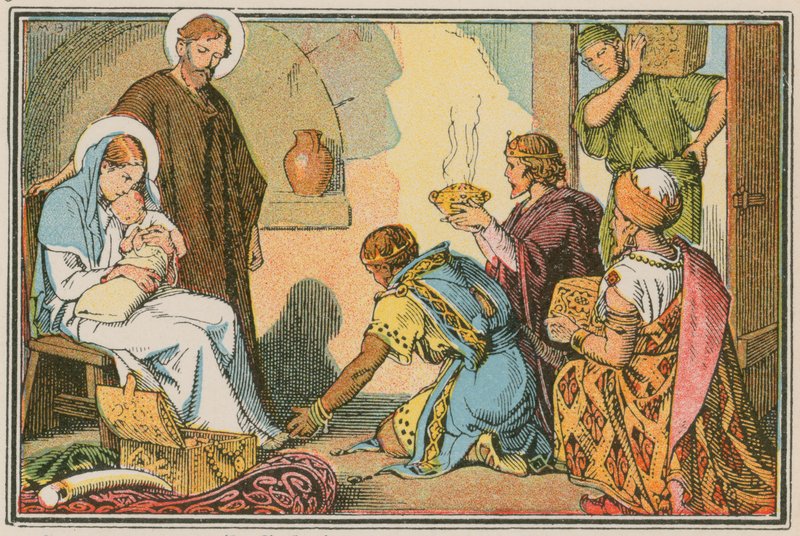 Escena de la vida de Jesús (grabado coloreado) de French School