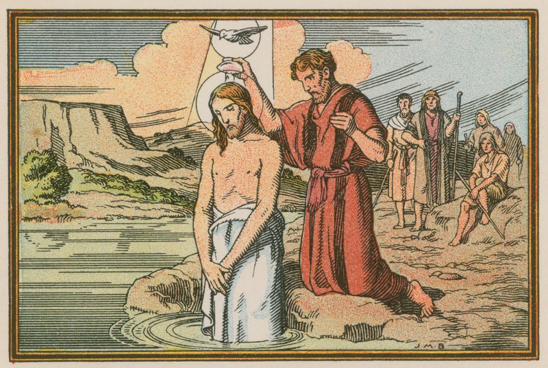 Escena de la vida de Jesús (grabado coloreado) de French School