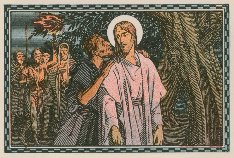 Escena de la vida de Jesús (grabado coloreado) de French School