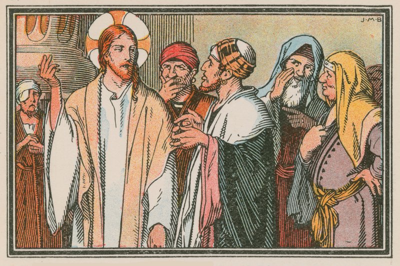 Escena de la vida de Jesús (grabado coloreado) de French School
