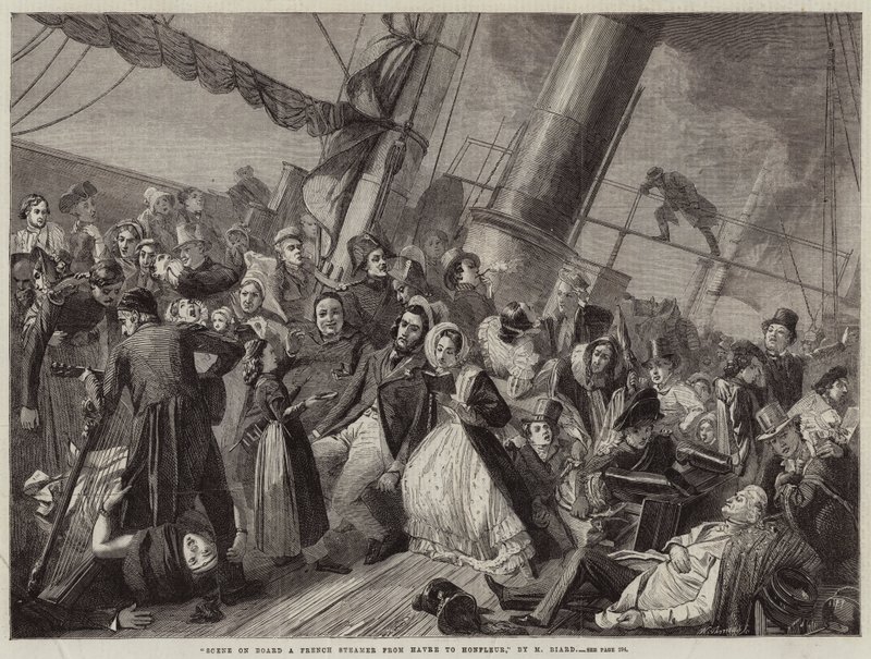 Escena a bordo de un vapor francés de Havre a Honfleur (grabado) de French School