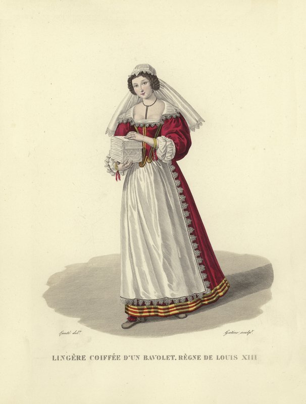 Costurera con una valance, reinado de Luis XIII de Francia de French School