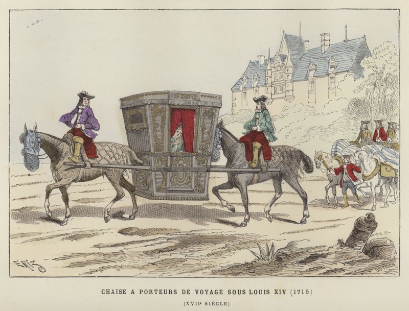 Silla de manos llevada por caballos, reinado de Luis XIV de Francia, 1715 de French School