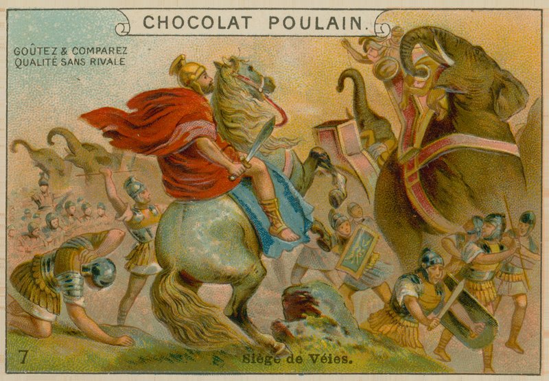 Asedio de Veii, tarjeta comercial de Chocolat Poulain de French School