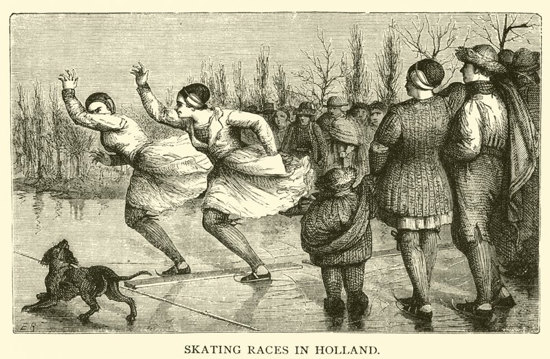 Carreras de patinaje en Holanda (grabado) de French School