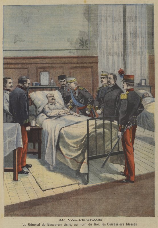 El General español José de Bascarán visitando a los coraceros heridos en nombre del Rey Alfonso XIII en el hospital militar Val-de-Grâce en París de French School