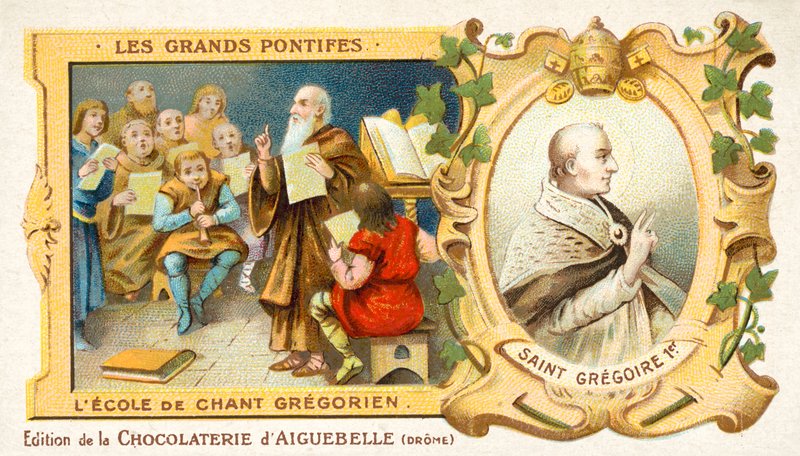 San Gregorio el Grande y una escuela de canto gregoriano (cromolitografía) de French School