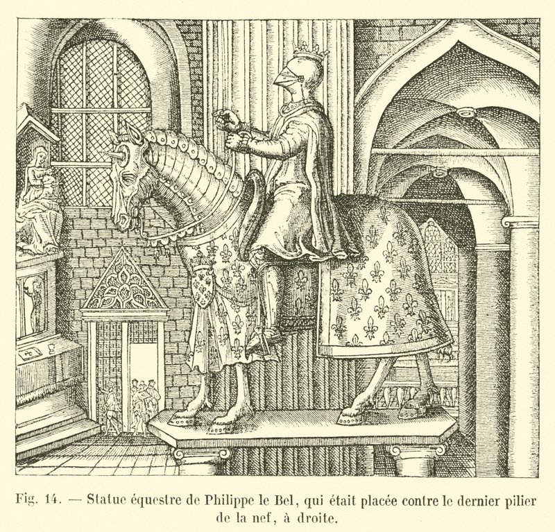 Estatua ecuestre de Felipe el Hermoso, que estaba colocada contra el último pilar de la nave, a la derecha de French School