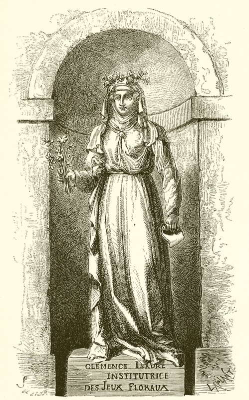 Estatua de Clemence Isaure en la sala de Jeux Floraux en Toulouse de French School