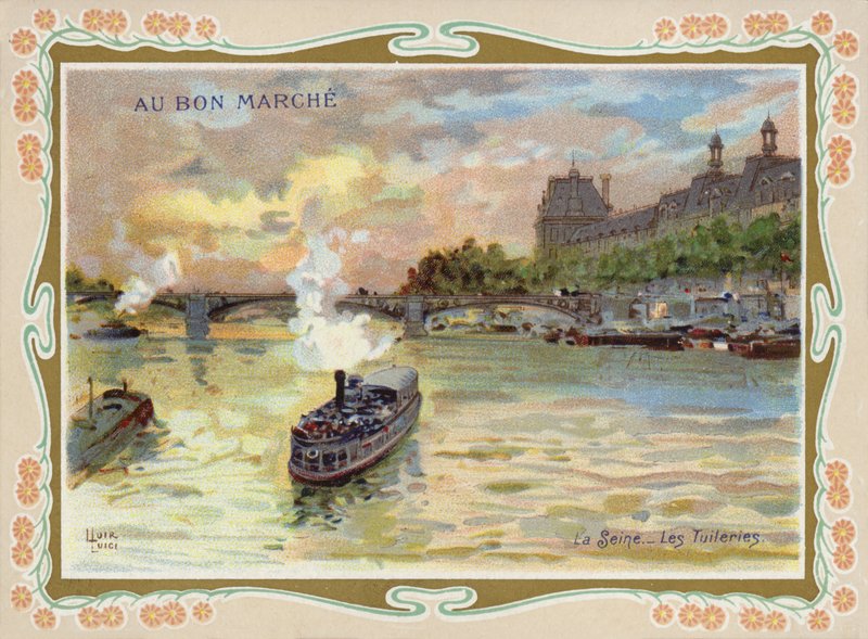 Barcos de vapor en el río Sena, París de French School