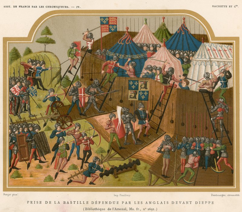 Toma del castillo defendido por los ingleses antes de Dieppe de French School