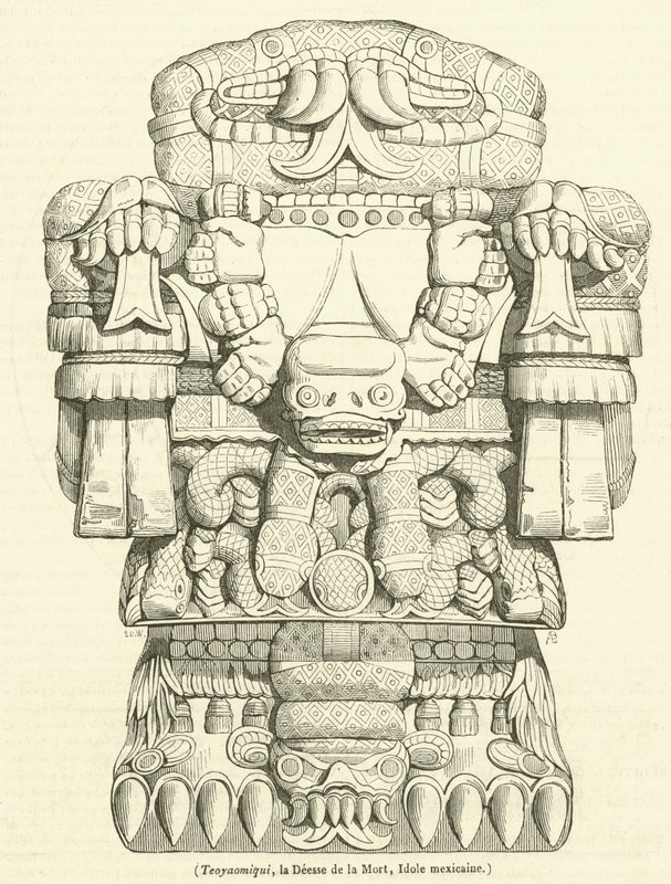 Teoyaomiqui, la Diosa de la Muerte, ídolo mexicano (grabado) de French School