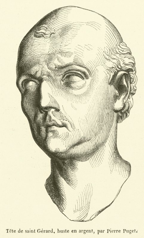 Cabeza de San Gerardo, busto en plata (grabado) de French School