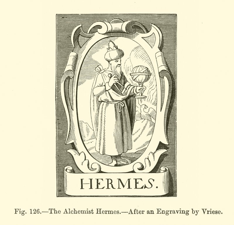 El alquimista Hermes (grabado) de French School