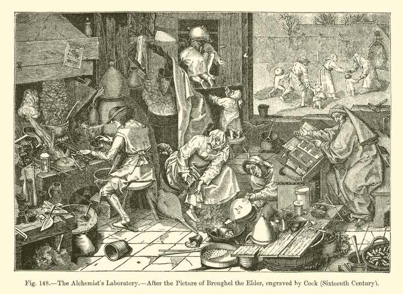 El laboratorio del alquimista (grabado) de French School