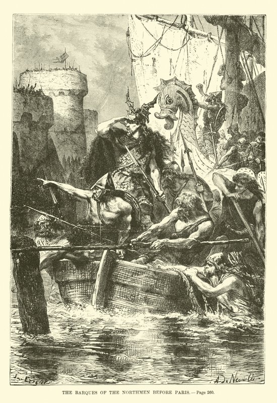 Las barcas de los normandos ante París de French School
