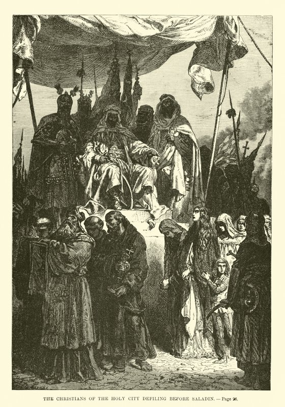 Los cristianos de la Ciudad Santa desfilando ante Saladino de French School