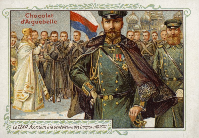 El Zar de Rusia, asistiendo a la bendición de las tropas en Moscú de French School
