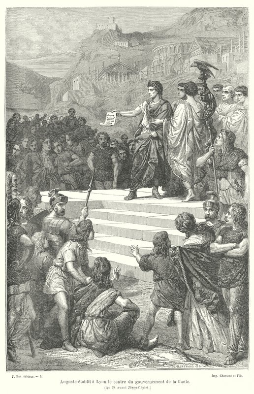 El emperador Augusto estableciendo el centro administrativo de la Galia romana en Lugdunum (Lyon) de French School