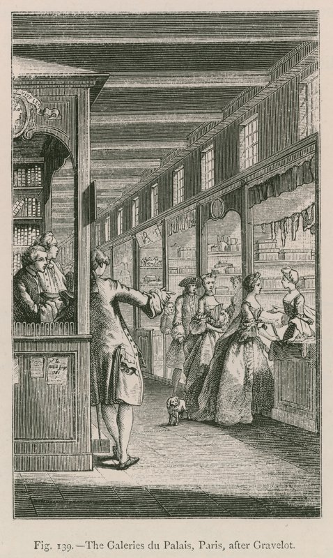 Las Galerías del Palacio, París, después de Gravelot de French School
